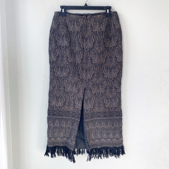 Vintage Talbots 100% Wool Skirt with Paisley Pattern and Fringe Hem Size 12 - Picture 5 of 8